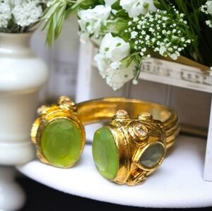 18k Gold Plated Genuine Chrysoprase Crystal Chunky Statement Ring